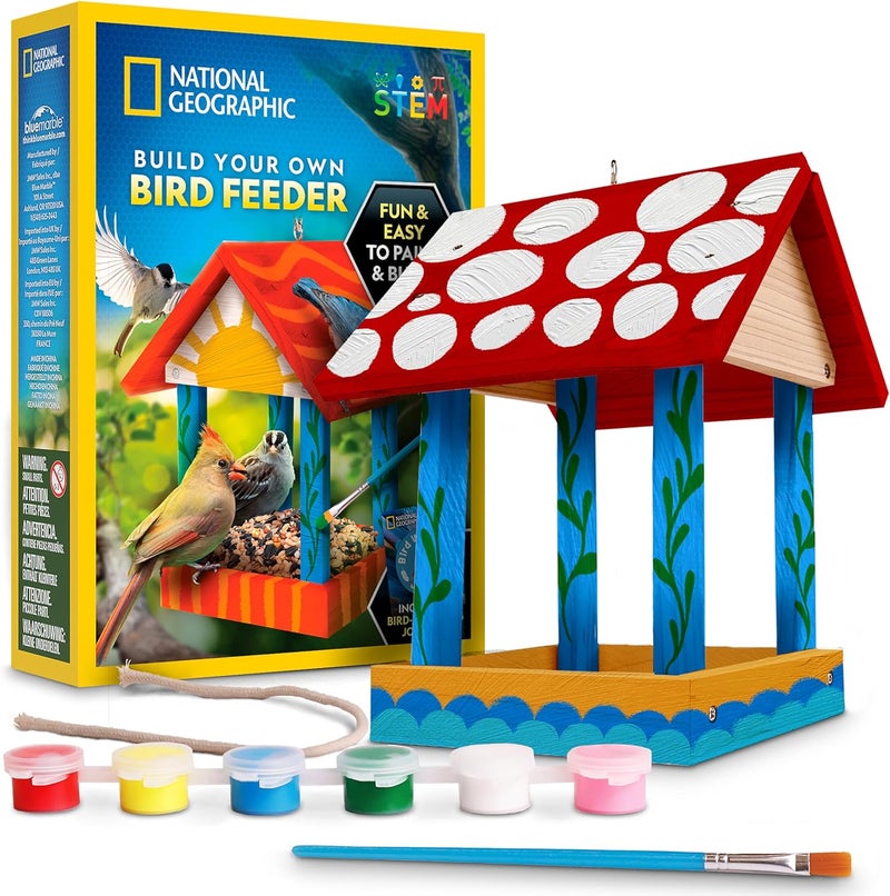 Blue Marble National Geographic Build Your Own Bird Feeder Kit – DIY Wooden Feeder Craft with Paints, Brush, Bird-Watching Journal & Educational Poster for Kids, Easter Basket Stuffers - Image 1